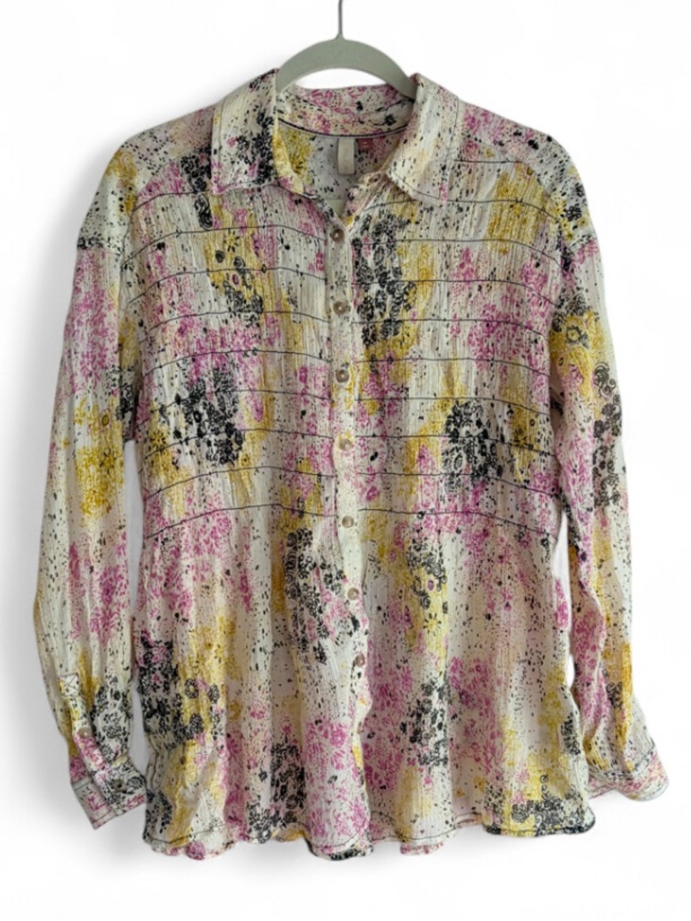 Pilcro 100% Cotton Floral Oversize Button Down Boho Peasant Blouse Size XS